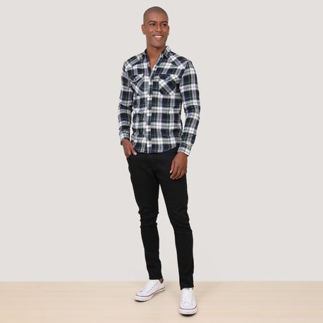 CAMISA XADREZ C/ DOIS BOLSOS NA FRENTE 210411CX-18A/C MARINHO/BRANCO G