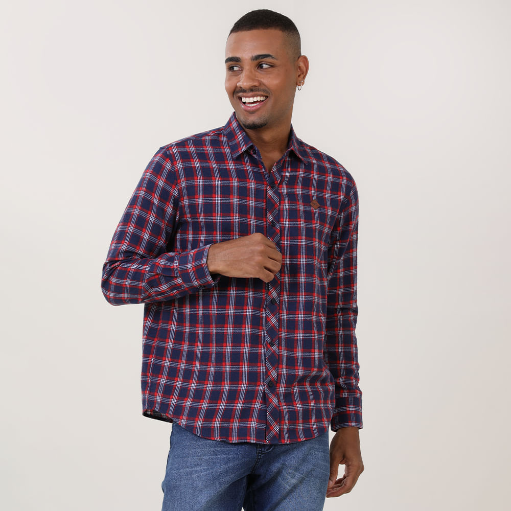 CAMISA XADREZ C/ PLAQUINHA DE COURO "RED NOSE" 9570057 VERMELHO P