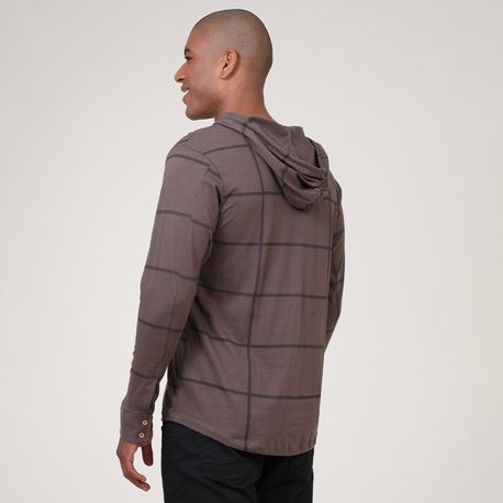 CAMISA ML QUADRICULADA C/ BOTOES E CAPUZ 4C180 MARROM P