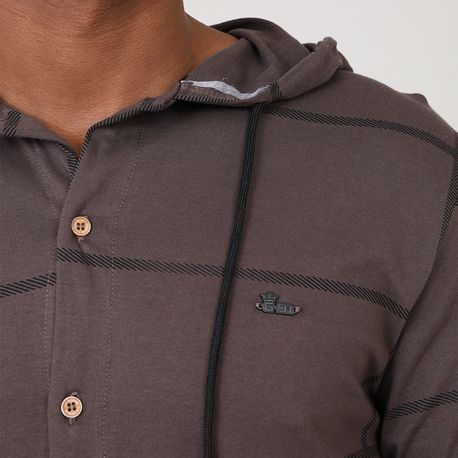 CAMISA ML QUADRICULADA C/ BOTOES E CAPUZ 4C180 MARROM P