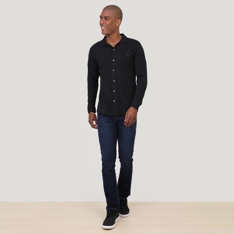 CAMISA MALHA ML C/ BOTOES 4C182 PRETO M