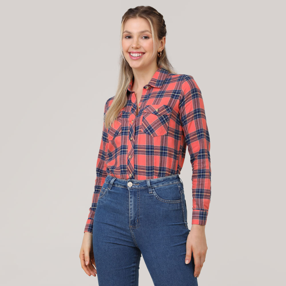 CAMISA XADREZ 410277 LARANJA P