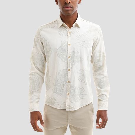CAMISA LINHO ESTAMPA FOLHAGEM 21036 OFF WHITE P