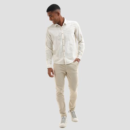 CAMISA LINHO ESTAMPA FOLHAGEM 21036 OFF WHITE P
