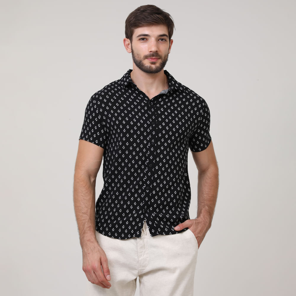 CAMISA VISCOSE ESTAMPADA 214284 PRETO G