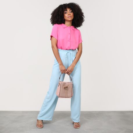 CAMISA CROPPED TWILL 1007 ROSA GG