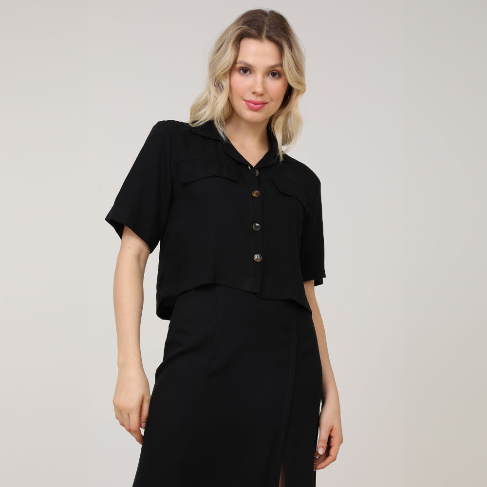 CAMISA CROPPED BOLSO TP 4823 PRETO P
