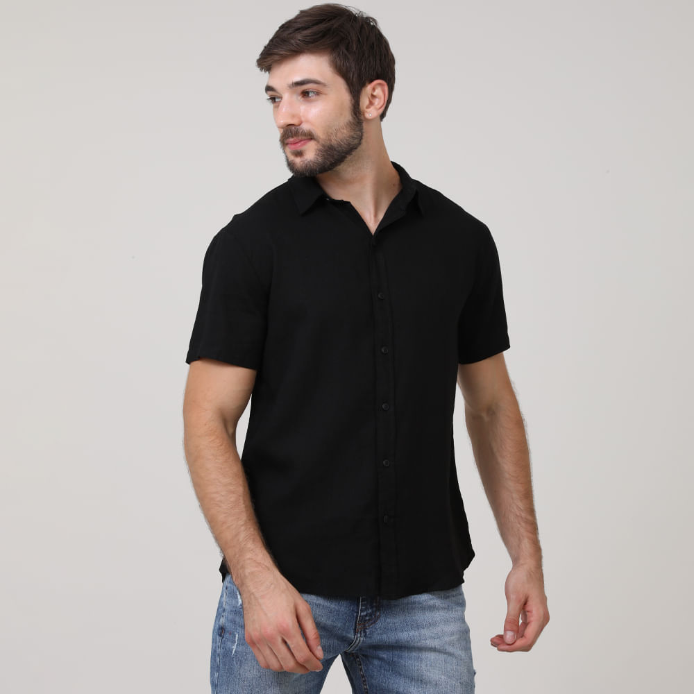 CAMISA MANGA CURTA LINHO 214259-A/B/C/D PRETO P