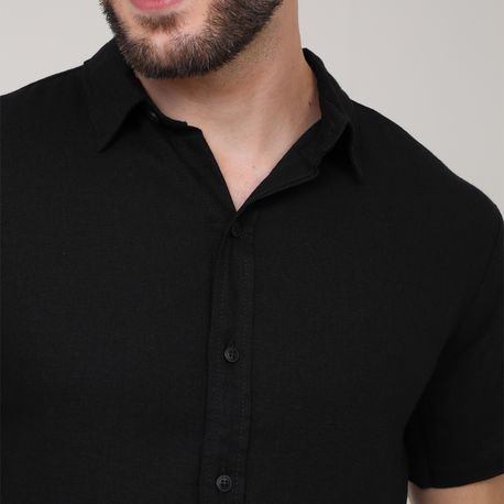 CAMISA MANGA CURTA LINHO 214259-A/B/C/D PRETO P