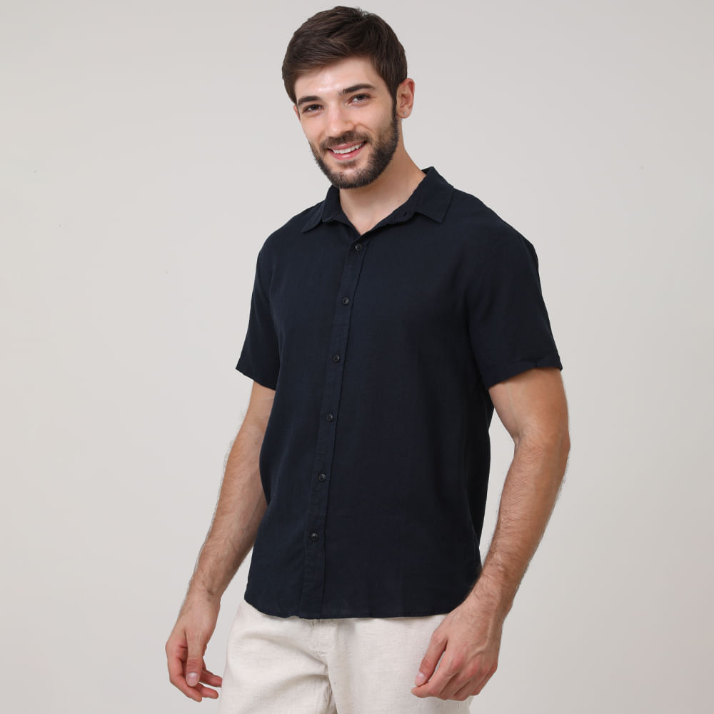 CAMISA MANGA CURTA LINHO 214259-A/B/C/D MARINHO P