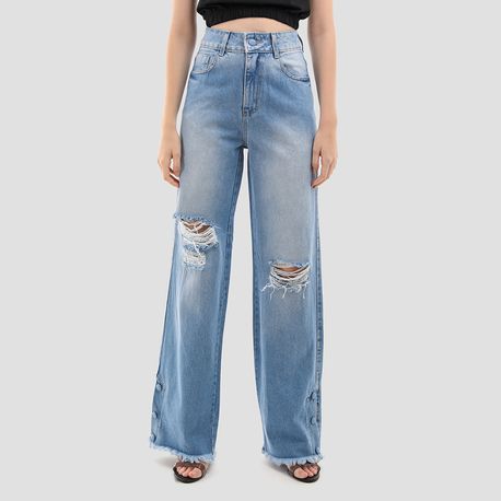 WIDE LEG BOTAO BARRA 100% 268495 JEANS 40