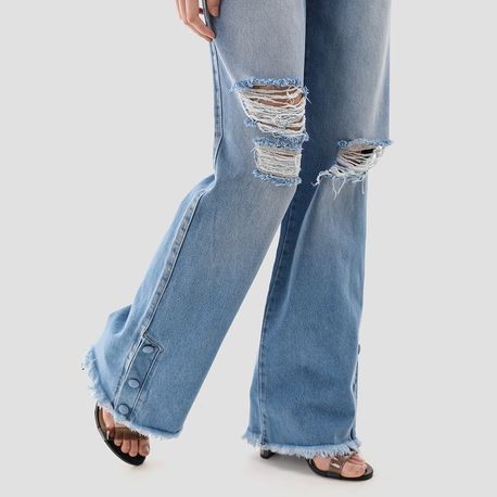 WIDE LEG BOTAO BARRA 100% 268495 JEANS 40