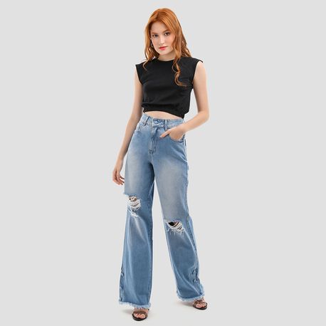 WIDE LEG BOTAO BARRA 100% 268495 JEANS 40