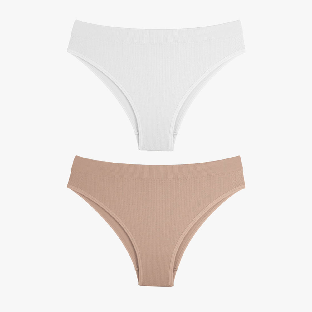 KIT C/ 2 CALCINHA S/ COSTURA 5195 BRANCO/AREIA P