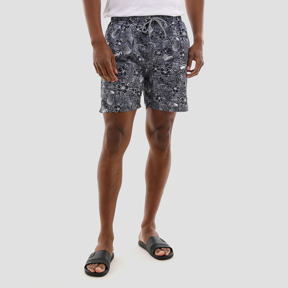 SHORTS TACTEL ESTAMPADO FOLHAGEM 140037 PRETO M