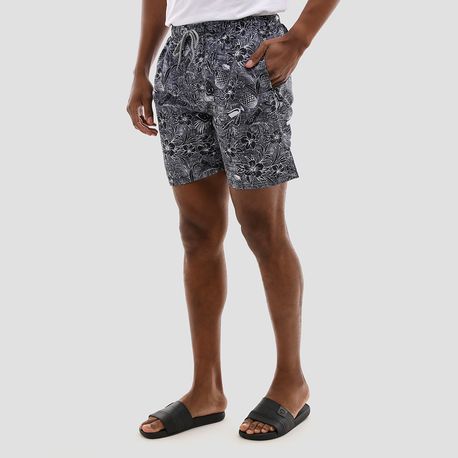 SHORTS TACTEL ESTAMPADO FOLHAGEM 140037 PRETO M
