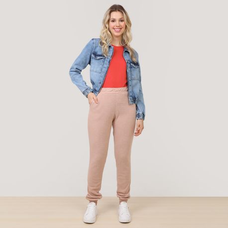 CALCA JOGGER BOUGLE FELPADO COM RECORTE NO BOLSO B2687 BEGE P