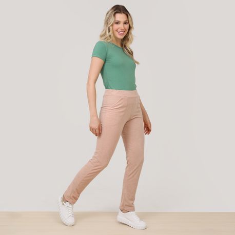 CALCA BOUCLE FELPADO COM BOLSO E3345 BEGE P