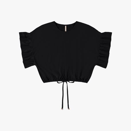 CROPPED MANGA BABADO ELAST 73167 PRETO P