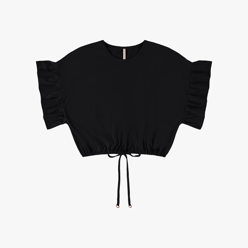 CROPPED MANGA BABADO ELAST 73167 PRETO P