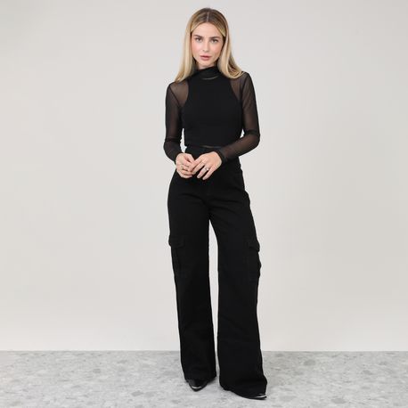 CROPPED GOLA ALTA TULE LISO 7513 PRETO P