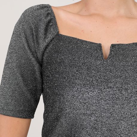 CROPPED PRINCESA V LUREX SILVER 11774 PRETO P