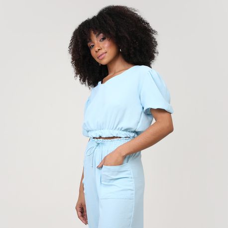 CROPPED PRINCESA ELASTICO BARRA BUBLE 244 AZUL G