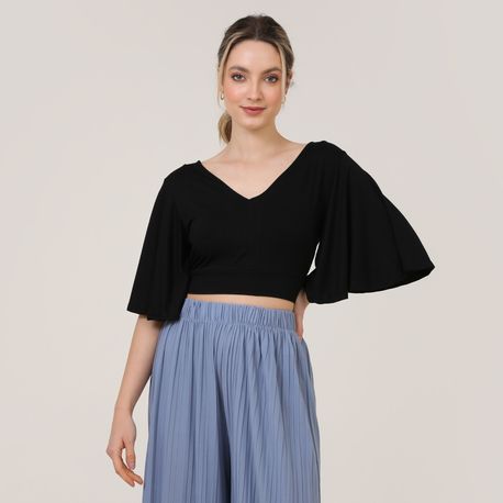 CROPPED MANGA FLARE 35599 PRETO P
