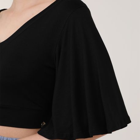 CROPPED MANGA FLARE 35599 PRETO P