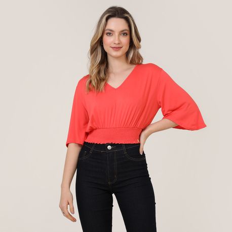CROPPED MANGA AMPLA LASTEX 35592 LARANJA G