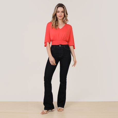 CROPPED MANGA AMPLA LASTEX 35592 LARANJA G