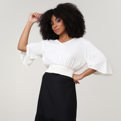 CROPPED MANGA AMPLA LASTEX 35592 OFF WHITE G