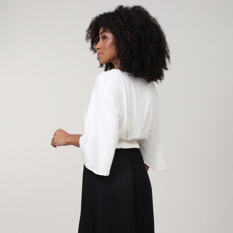 CROPPED MANGA AMPLA LASTEX 35592 OFF WHITE G