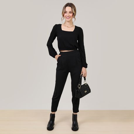 CROPPED ELASTICO ML TP 702848 PRETO M