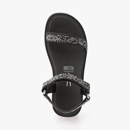 RASTEIRA SANDALIA VELCRO STRASS 6499103 PTO/CRISTAL 34