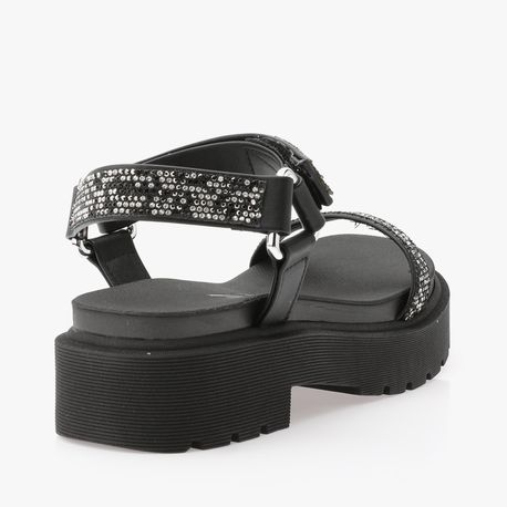 RASTEIRA SANDALIA VELCRO STRASS 6499103 PTO/CRISTAL 34