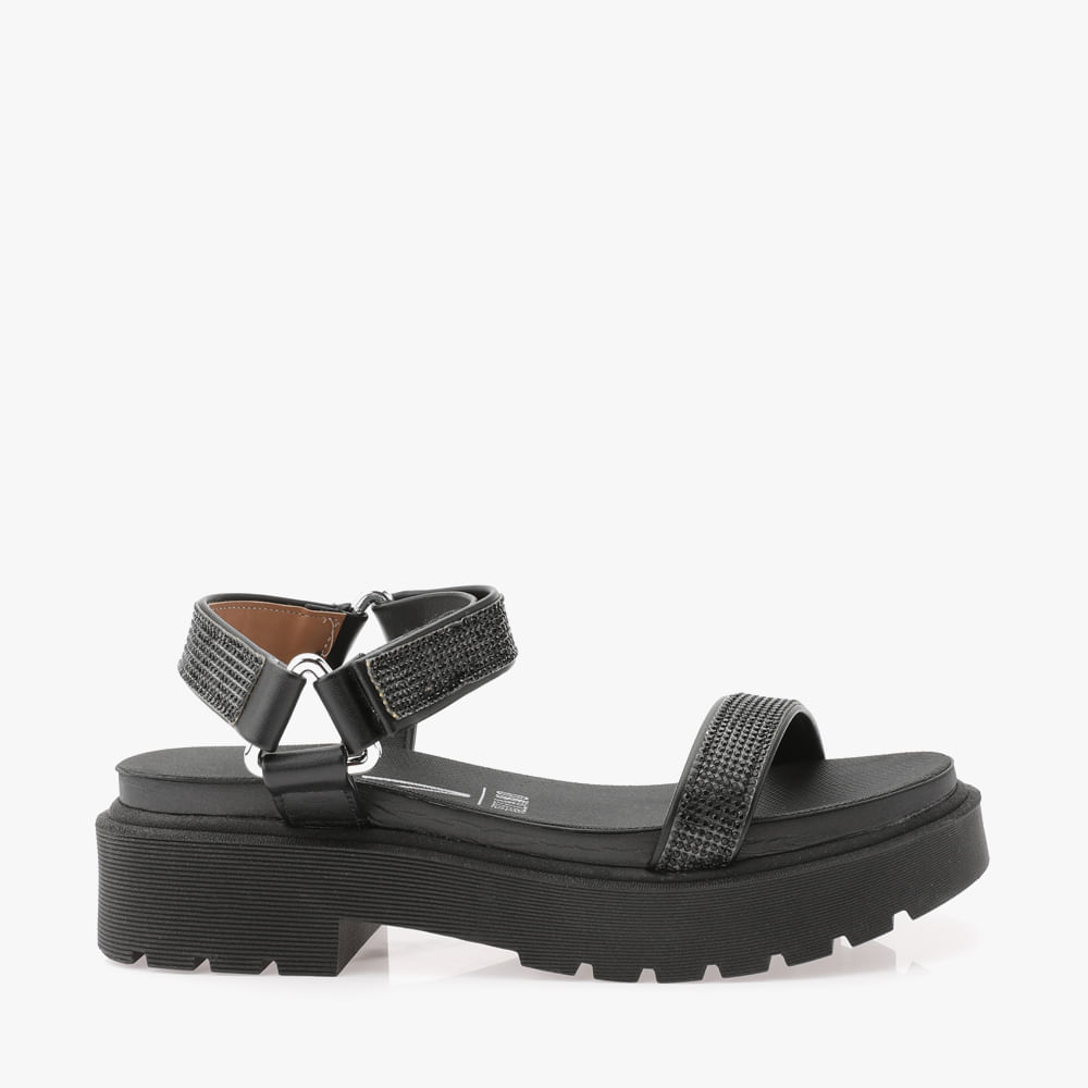 RASTEIRA SANDALIA VELCRO STRASS 6499103 PTO/PTO CRISTAL 34
