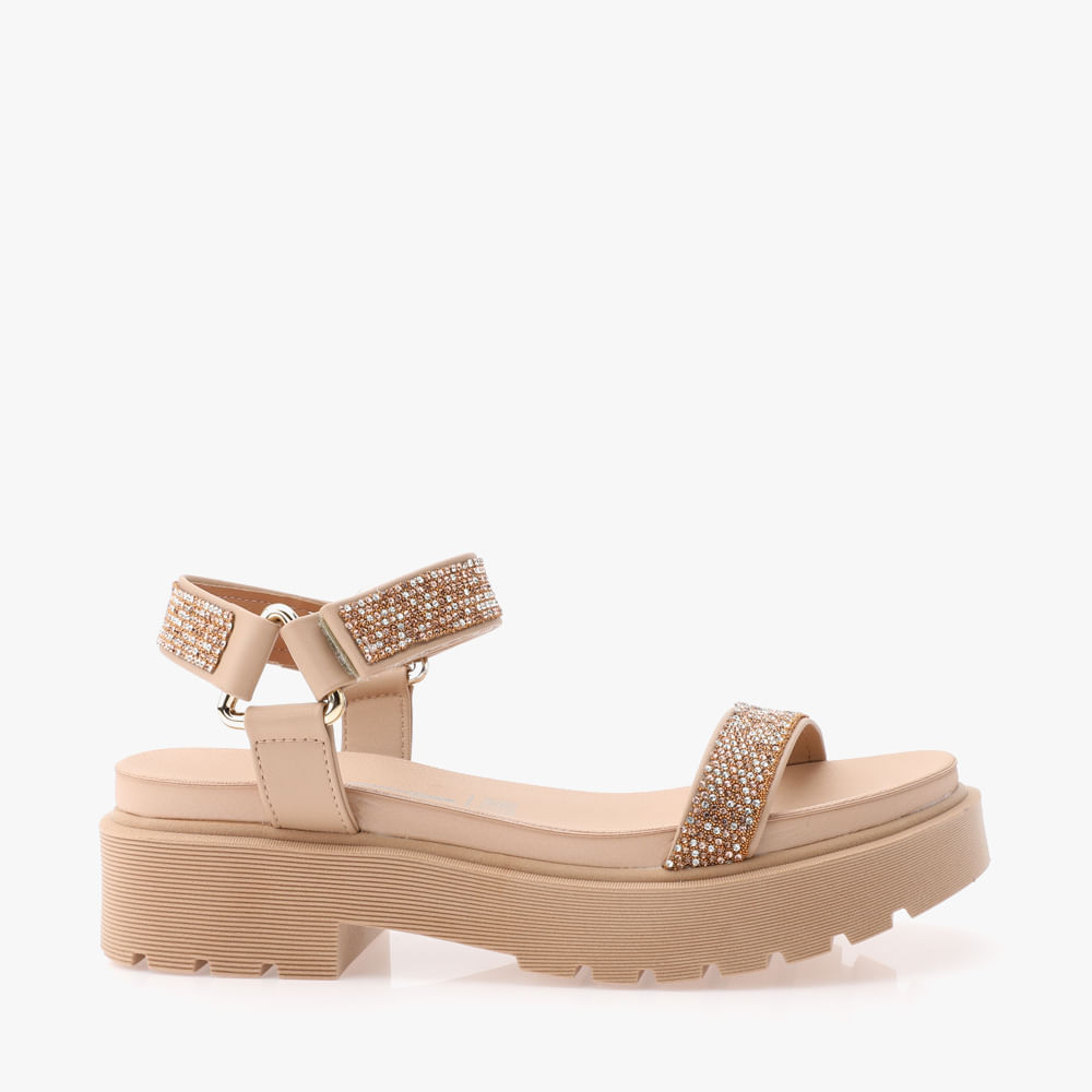RASTEIRA SANDALIA VELCRO STRASS 6499103 BEGE/ BRONZE CRISTAL 34