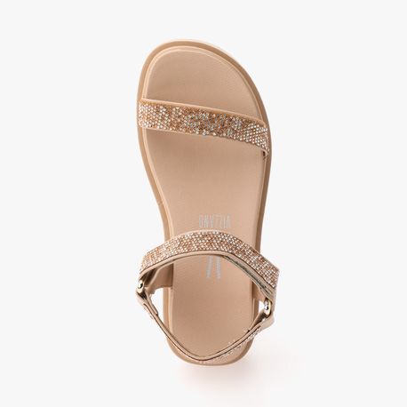 RASTEIRA SANDALIA VELCRO STRASS 6499103 BEGE/ BRONZE CRISTAL 34