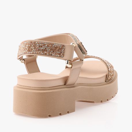 RASTEIRA SANDALIA VELCRO STRASS 6499103 BEGE/ BRONZE CRISTAL 34