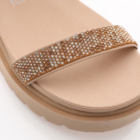 RASTEIRA SANDALIA VELCRO STRASS 6499103 BEGE/ BRONZE CRISTAL 34