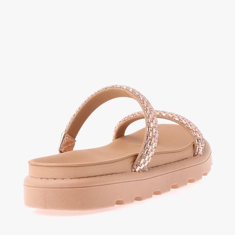 RASTEIRA SANDALIA 2 TIRAS STRASS 6459128 OURO ROSADO/NUDE 34