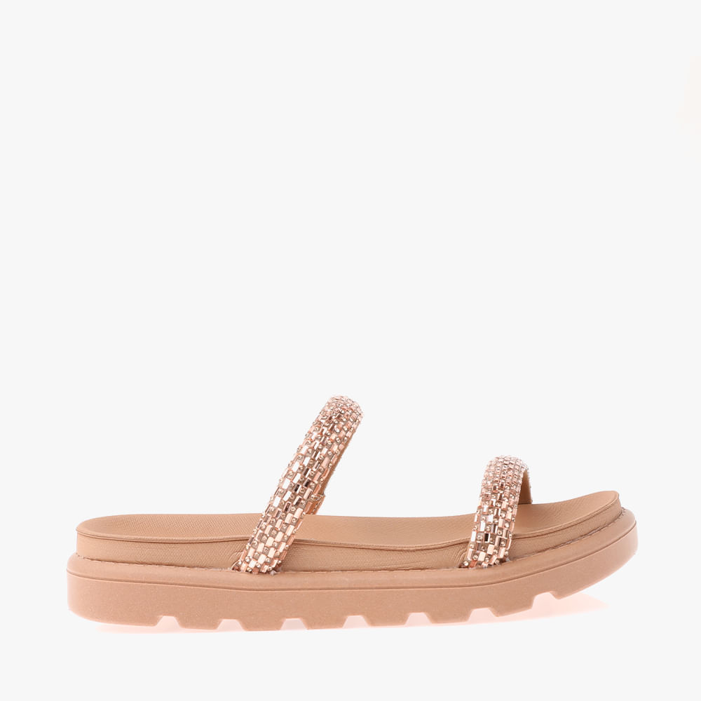 RASTEIRA SANDALIA 2 TIRAS STRASS 6459128 OURO ROSADO/NUDE 36
