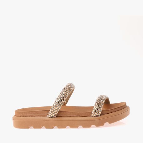 RASTEIRA SANDALIA 2 TIRAS STRASS 6459128 BEGE/OURO CLARO/CRISTAL/CAMEL 34