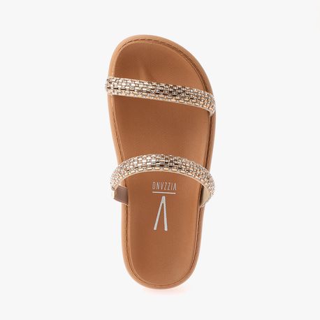 RASTEIRA SANDALIA 2 TIRAS STRASS 6459128 BEGE/OURO CLARO/CRISTAL/CAMEL 34