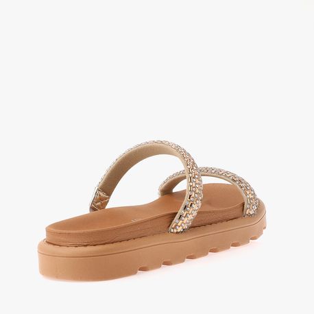 RASTEIRA SANDALIA 2 TIRAS STRASS 6459128 BEGE/OURO CLARO/CRISTAL/CAMEL 34