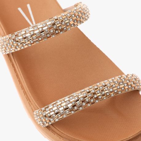RASTEIRA SANDALIA 2 TIRAS STRASS 6459128 BEGE/OURO CLARO/CRISTAL/CAMEL 34