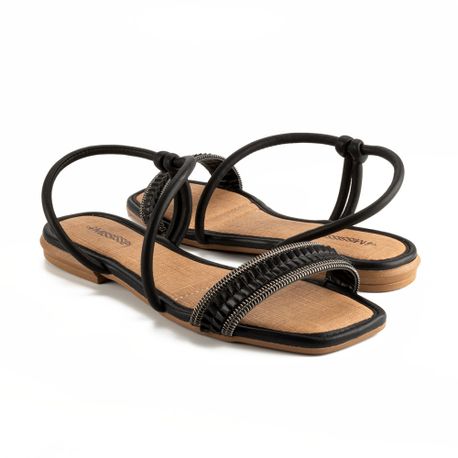 SANDALIA RASTEIRA CALCE FACIL TIRA TRAMA MB181 04 PRETO 34