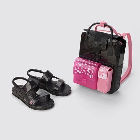 SANDALIA RASTEIRA MOCHILA  BARBIE   JUV MNA 23067 BF286- PRETO GLITER 28