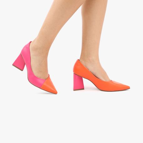 SCARPIN SALTO TRIANGULO T7024262 LARANJA/FUCSIA 34